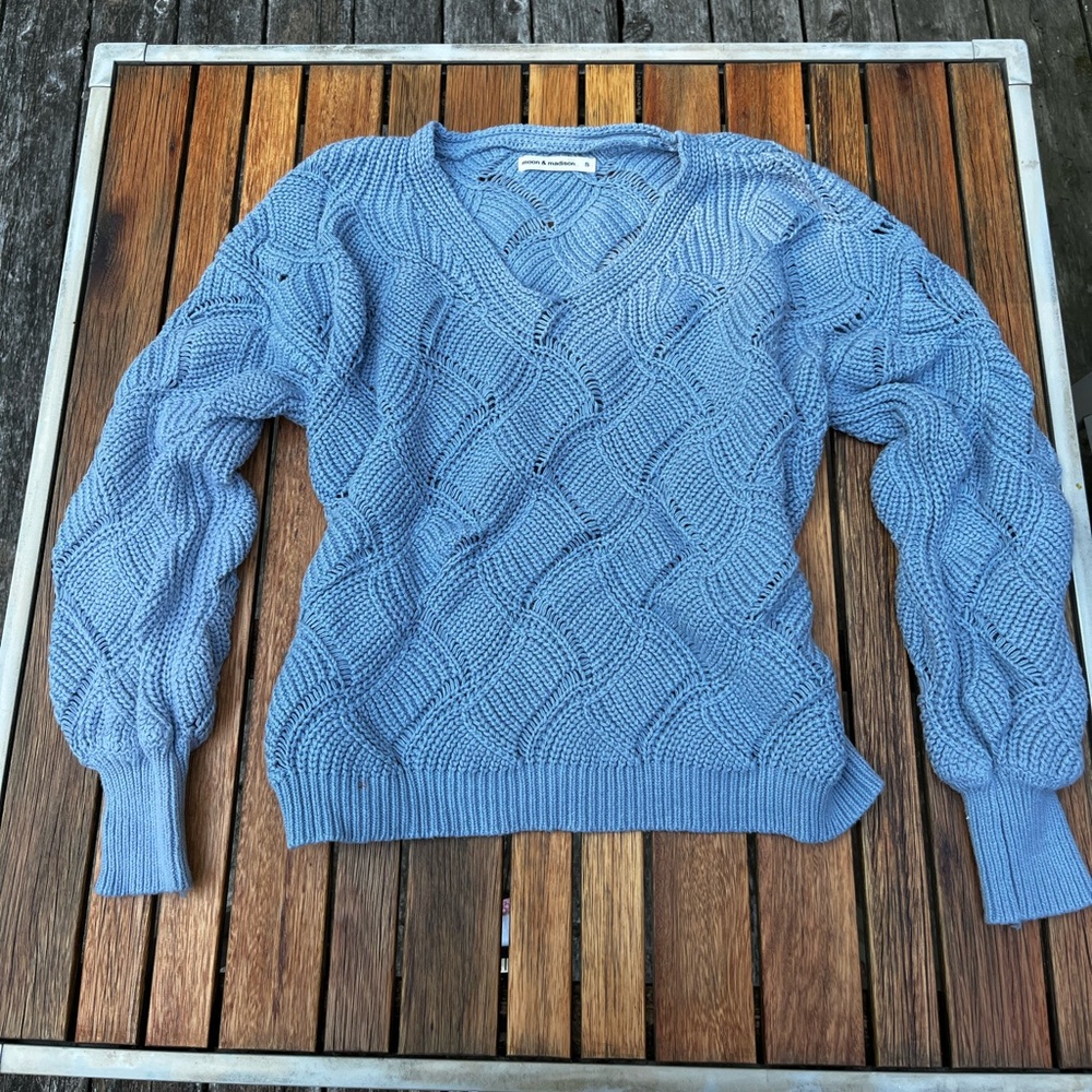 Blue V-neck Cable Knit Sweater